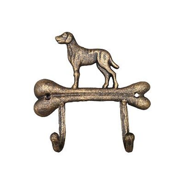 AMADO RICCI Dog Leash Holder Cast Iron Antique Bronze 2 Hooks Wall Mount 6.9x...