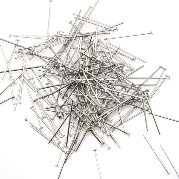 300Pcs 304 Stainless Steel Flat Head Wire Headpins Needle for Beading DIY Craft Art Earring Pendant Necklace Jewelry Finding Making Bracelet Decoration Accessories (Silver,35MM)