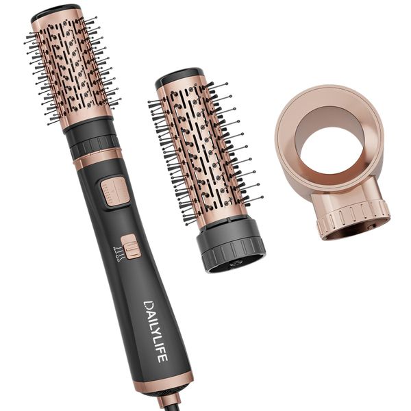 DAILYLIFE 3-in-1 Blow Dryer Brush, Ionic Rotating Hot Air Spin Brush Set with Volumizing Oval and Round Brushes, 3 Temperature Settings for Smooth, Frizz-Free Styling