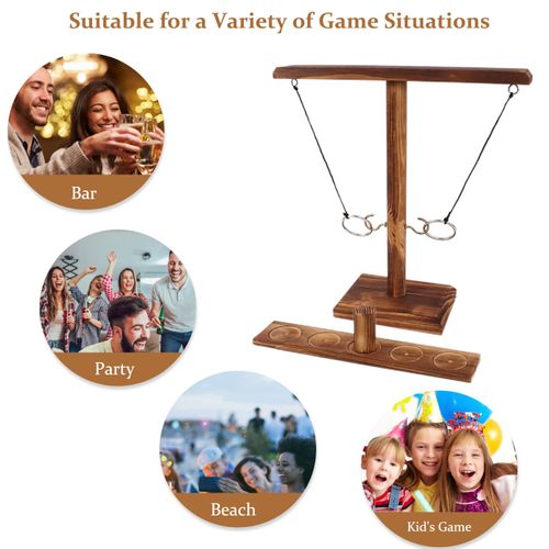 Ring Toss Games Hook and Ring for Kids Adults (Brown, 25cm), Handheld Hook Ring Toss Board Games with Shot Ladder, Outdoor Indoor Handmade Wooden Fast-paced Interactive Games for Home Party