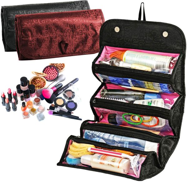 Indigo Soul Women Makeup Bag Cosmetic Roll-N-Go Travel Toiletry Make Up Purse Organizer Women Girls Pouch Portable Storage Smart Bag Case Jewelry