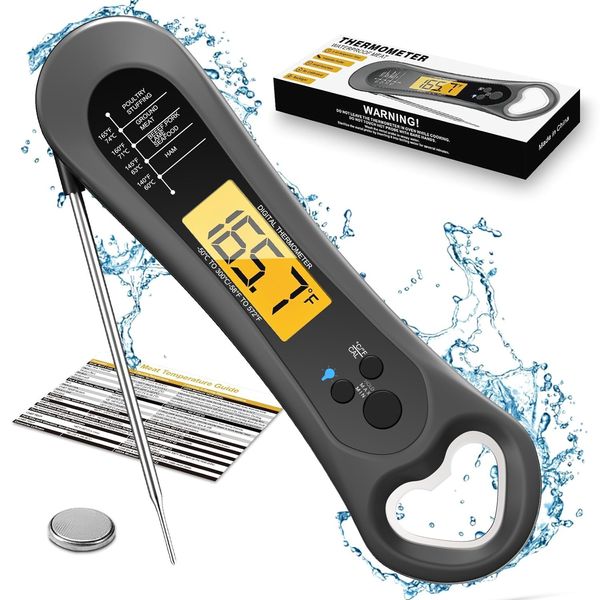 Meat Thermometer Digital, Instant Read Meat Thermometer for Grill and Cooking, with Bottle Opener, Backlight & Calibration Food Thermometer, Kitchen Gadgets for BBQ, Turkey, Candy, Liquids