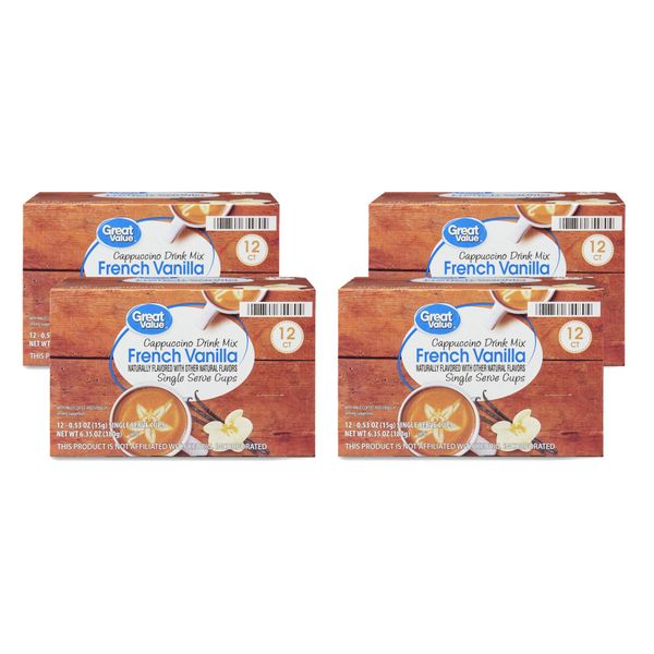 Great Value Cappuccino Coffee and Hot Drink Single Serve Pods, 12 Count (French Vanilla Cappuccino, Pack of 4)