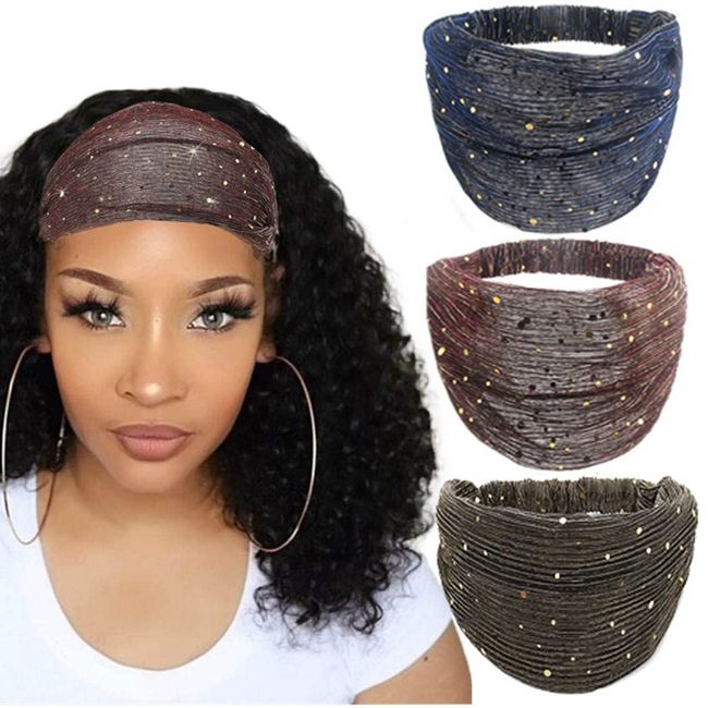 Generse Wide Headband Sequins Elastic Hair Bands Yoga Turban Outdoor Sweatbands Head Wraps for Women and Girls 3Pcs