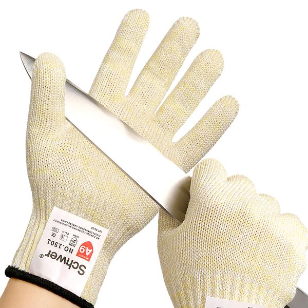 Schwer ANSI A9 Cut Resistant Gloves, Uncoated Food Grade Reliable Cutting Gloves, Mandoline Gloves for Kitchen Meat Cutting, Oyster Shucking, Fish Fillet Processing, Mandoline Slicing (1 Pair, M)