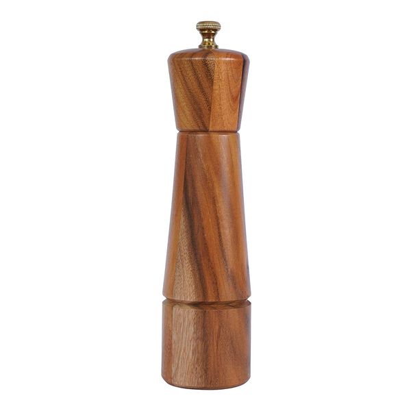 DeroTeno Pepper Grinder, Pepper Mill with Adjustable Stainless Steel, Acacia Wood, 22 cm Height, Bottom Dia: 5.5 cm, Upper Dia: 5.5 cm (Tray is NOT Included)