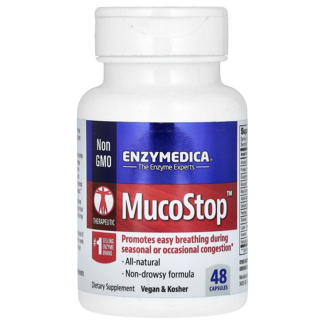 Enzymedica MucoStop 48 Capsules Casein-Free, Dairy-Free, Egg-Free, Gluten-Free,