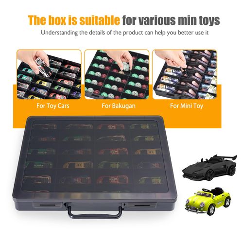 Toy Storage Case for Hot Wheels Car, for Matchbox Car, for 5 Surprise Mini Brand Series 1 2 3 4, for Mini Toy and More. - Toy Organizer with 24 Storage Compartments.(Box only),Black