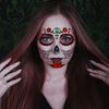 DPKOW Halloween Face Tattoos Makeup, 8 Pack Day Of The Dead Temporary Tattoos for Halloween Body Art Supplies, Spider Web Flowers Skull Tattoos Stickers for Halloween Costume Play Masquerade Supplies