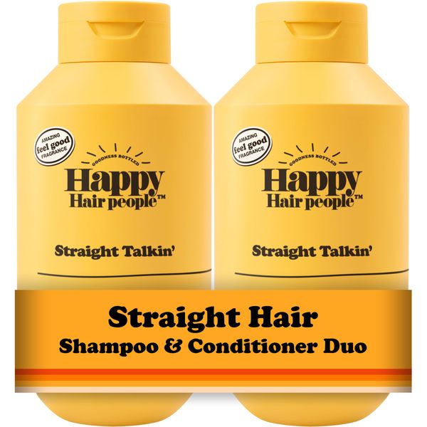 Happy Hair People Straight Talkin' Volumising Shampoo & Conditioner Set (2 x 355ml) Volumise, Shine & Hydrate Straight Hair - Vegan, Sulphate-Free - Mood-Boosting Orange Fragrance