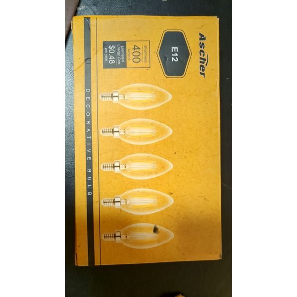 Ascher E12 LED Classic Candelabra Clear Light Bulb, 4W, Equivalent 40W, Warm...