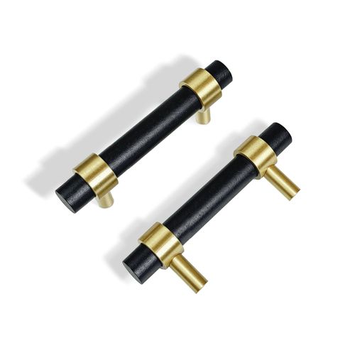 Wood and Brass Dresser Handles Adjustable 0~3 Inch Black Double Hole 4Set Center to Center Euro Scandi-Modern Kitchen Cabinet Pull, Unfinished DIY Wood and Metal Drawer Knob