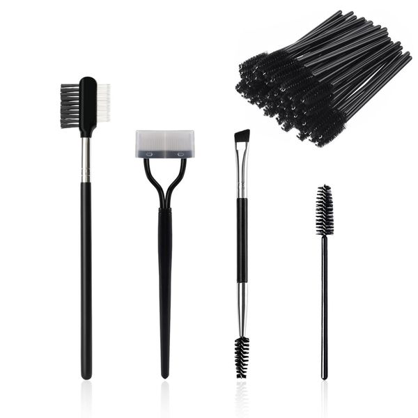 3-piece eyebrow kit, two-way eyebrow combing brush, stainless steel eyelash brush, 2-in-1 eyebrow and eyelash brush, with 50 pieces of eyelash brush cotton swabs