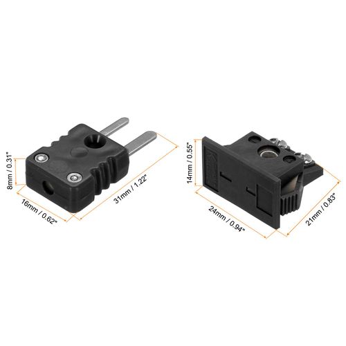 MECCANIXITY J Type Thermocouple Wire Connectors Male Plug with Panel Mount Female Socket High Temperature 200°C(392°F) for Thermocouple Sensor Probe Black 2 Set
