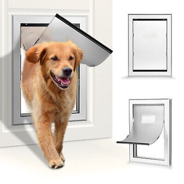 Double Layer Pet Dogs Door Aluminum Magnetic Lockable Sliding Screen Flap Frame