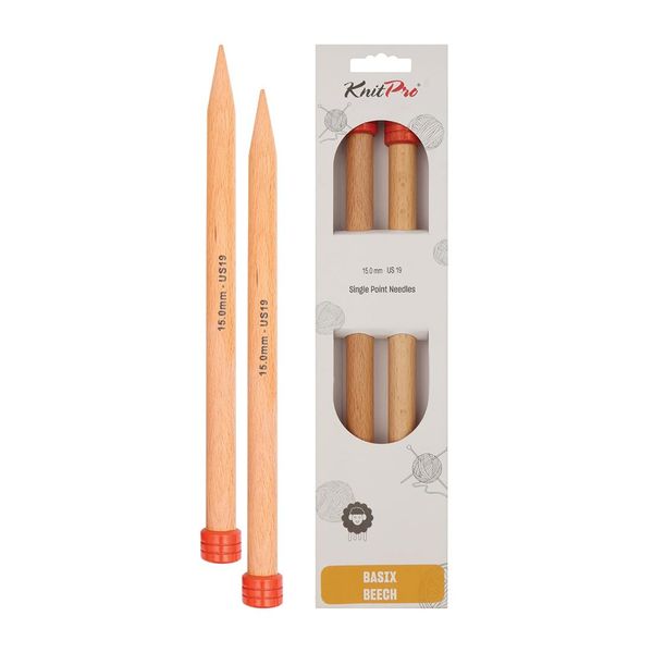 KnitPro Basix Beech Single Pointed Needles 16" (40cm) | 15.00mm