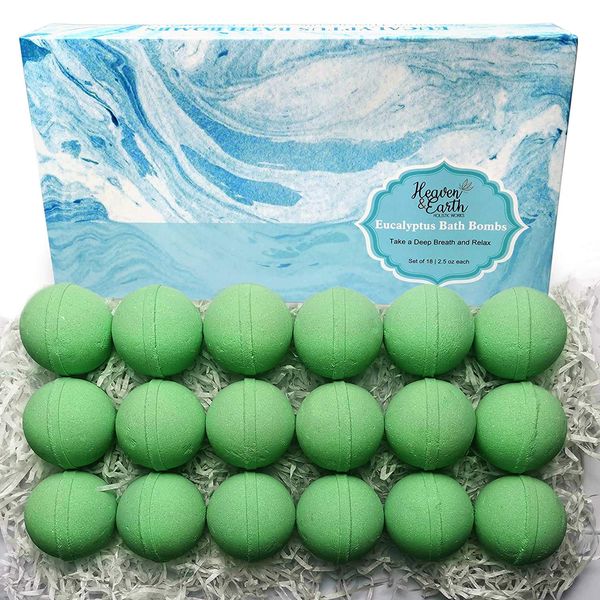 Bath Bomb Gift Sets for Men. 18 Therapeutic Eucalyptus Bath Bombs for Sore Muscles. Best Mens Bath Bomb Gift Box for Him & Her