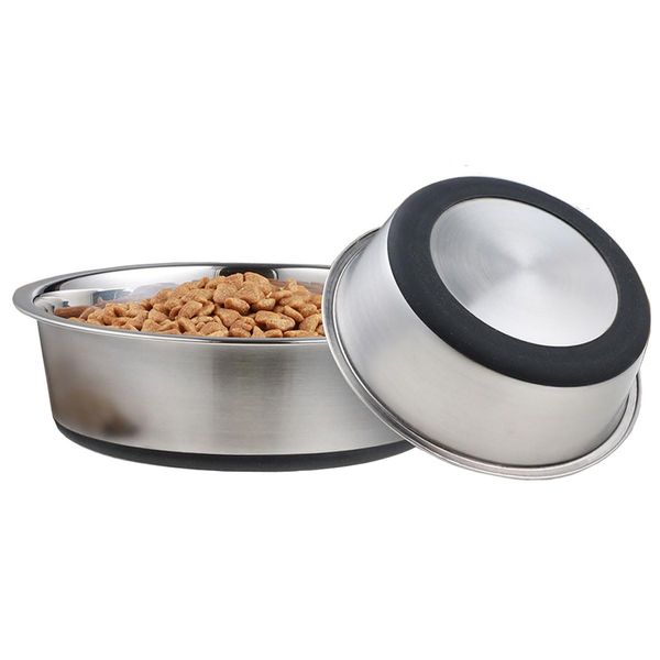 Stainless Steel Metal Dog Bowls,Anti-Slip Non-Slip Stainless Steel Pet Bowl with Foot Mat - Thickened and Sturdy Dishwasher Safe Stainless Steel Dog Cat Bowl 2pcs/set (Black, S:520ml/17oz)