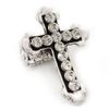 Avalaya Fleur de Lis Crystal Set Cross Stretch Ring/Aged Silver Finish/6cm L/Adjustable/Size 7/8