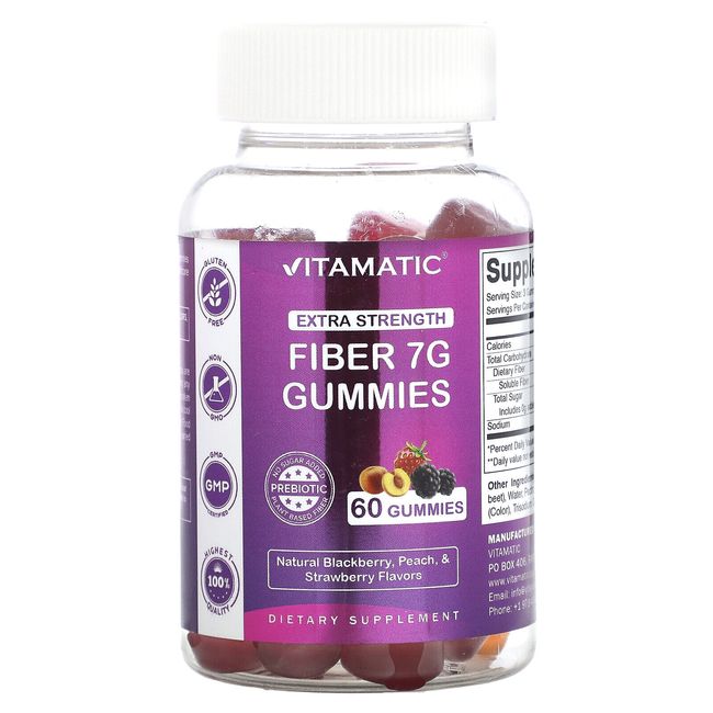 Fiber Gummies, Extra Strength, Natural Blackberry, Peach, & Strawberry, 7 g, 60