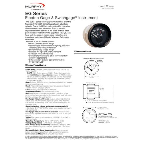 Murphy by Enovation Controls EGS21T-250-12 Electric Temperature Swichgage (10701292)