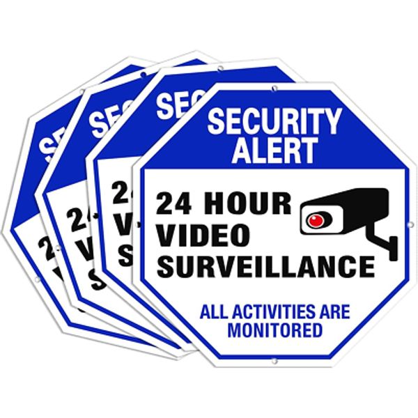 Video Surveillance Sign, 4-Pack 10"X10" Security Camera Sign, Reflective