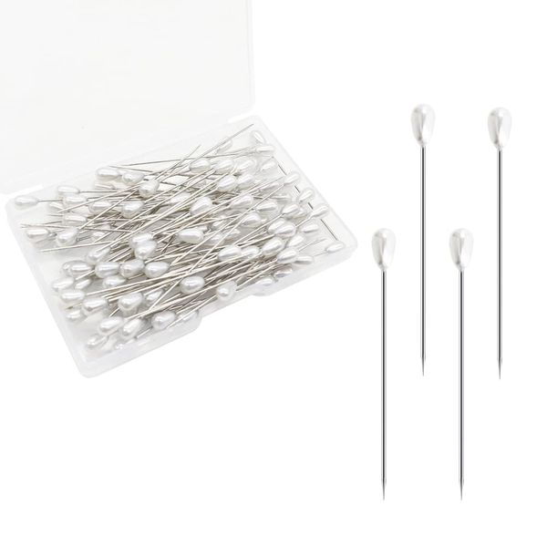 CORTNEY 100pcs Boutonniere Pins, 5.5cm Long Teardrop Pearl Head Pins, Sewing Pins, Wedding Bouquet Pins, White Straight Head Pins for Jewelry Making Sewing Wedding Flower Decorations DIY Crafts