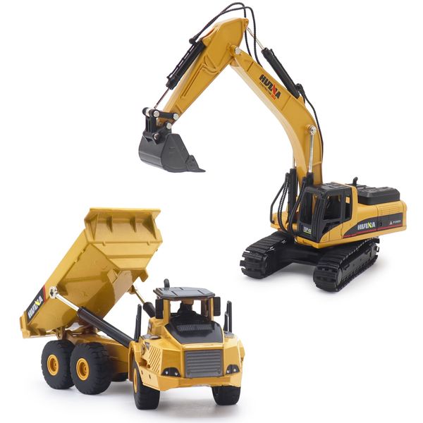 Mostop Construction Vehicle Toys Excavator & Dump Truck Toy Set 2 Excavator Toys for Kids, 1/50 Scale Excavator Digger, Dump Truck Engineering Construction Trucks Outdoor Sandbox Car Toy