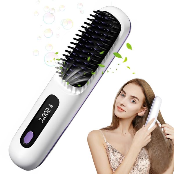 Cordless Hair Straighteners Cordless Straighteners Cordless Hair Straightener Brush Cordless Hair Styler 3 Temperature Levels for Straight Hair,Wavy Hair,Curly Hair (White)