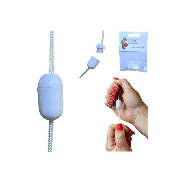Lowgy White Plastic Cord Connector for connecting bathroom light pull cords, blinds, laces and string projects