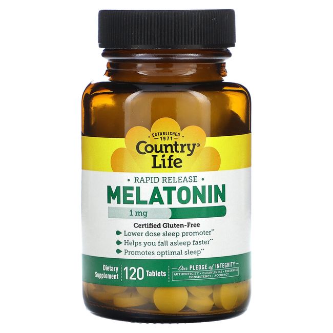 Country Life Melatonin 1 mg 120 Tablets Gluten-Free, GMP Quality Assured ,