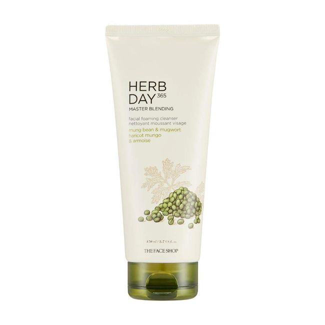 The Face Shop Herb Day 365 Master Blending Cleansing Foam Mung Bean & Mugwart | Protein & Essential Minerals Enriched for Skin Smooth & Clean | Skin Residues Removal & Naturally Derived, 5.7 Fl Oz