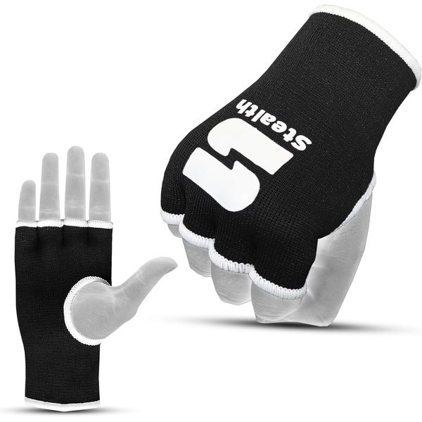 Stealth Sports Boxing Hand Wraps Inner Gloves – Premium Boxing Inner Gloves – Half Finger Boxing Punching Mitts – Elasticated Bandage Wrap Boxing Mitts for Kickboxing, Muay Thai, MMA (S/M)