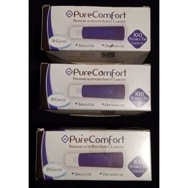 PURE COMFORT PRESSURE ACTIVATED SAFETY LANCETS 3×100CT = 300 NEW