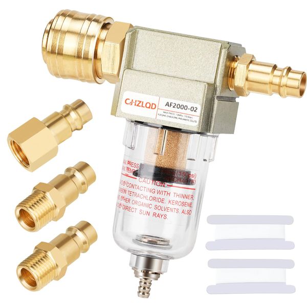 1/4Zoll Wasser-und Ölabscheider,Kompressor Wasserabscheider Druckluft,Luftfilter,mit4 Schnellverbindern und 2 einem Teflonband,zum Anbau an Kompressoren oder als Zwischenschaltung in der Druckluftleig
