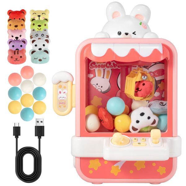 Laoyebaohao Bunny Claw Machine for Kids Toys for Girls Mini Vending Machine Toys with Mini Plush Toys Adjustable Sounds and Music Party Birthday Toys Girls Toys Gifts for Girls