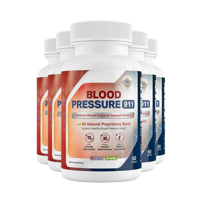 5-Pack Blood Pressure 911 Supplement Pills Natural dietary Supplement - 300 Caps