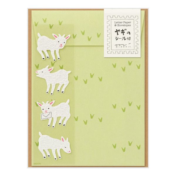 Midori 86639006 Letter Set with Stickers, 12 Sheets, 4 Envelopes, Goat Pattern A