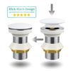 Chrome Unslotted Pop Up Basin Sink Waste Ceramic Waste Plug without overflow (White)