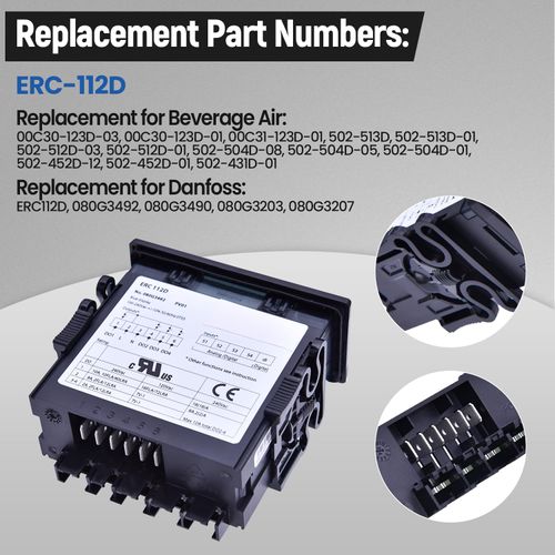 ERC112D Temperature Controller Kit, Electronic Refrigeration Controller with Dual NTC Sensor Probes, Compatible with Beverage Air 00C30-123D-03 and Danfos-s 080G3492, 080G3490, 080G3203, 080G3207