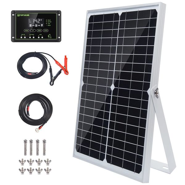 Topsolar Solar Panel Kit 20W 12V Monocrystalline with 10A Solar Charge Contro...