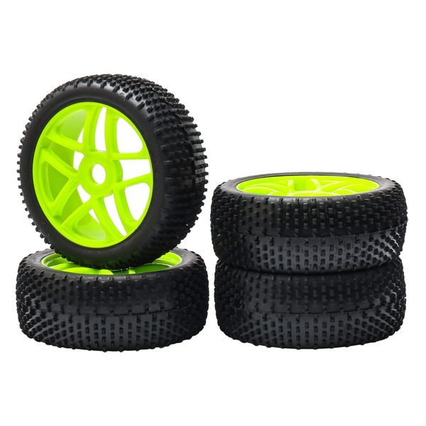 Pxyelec 17mm Wheel Tires, Buggy Rubber Wheel Tyres for 1:8 Scale Off-Road RC Car Green (Pack of 4)