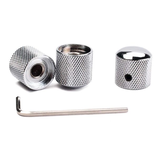 Alnicov Precision Guitar Control Knobs With (6.0MM) Dia. Shaft Pots - Set Of 3 Knurled Potentiometer Dome Knobs - Chrome
