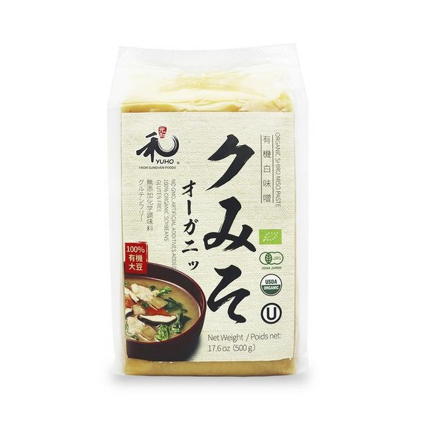 YUHO Organic Shiro White Miso Paste 100% Organic Soybean and Rice, No GMO, NON-MSG, Japanese Style Instant Miso Soup, Gluten Free, Kosher, No Preservatives, Vegan 17.6oz