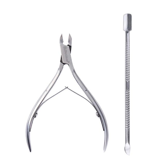 Nail Care Tools, Cuticle Care Cuticle Nipper Metal Pusher Set, Petitor Cuticle Nipper Set, 2 Piece