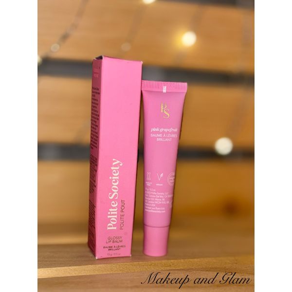 POLITE SOCIETY Polite Pout Glossy Lip Balm PINK GRAPEFRUIT 0.5 oz ~ 15 g NIB
