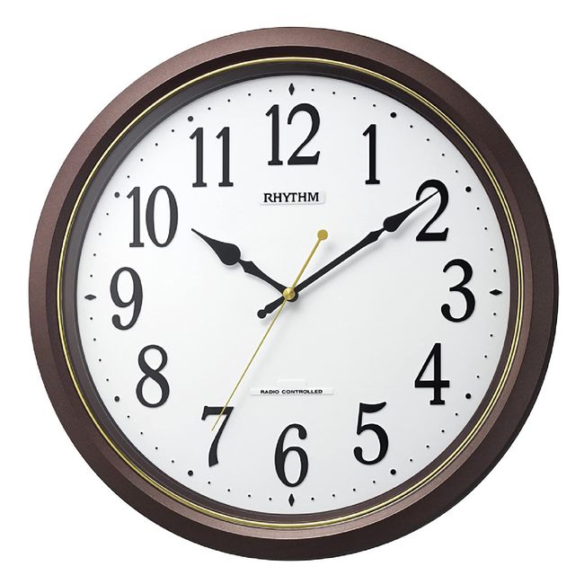 RHYTHM 8MY565SR06 Wall Clock, Radio Watch, Silent, Plastic Windshield, Brown, Φ13.4 x 1.8 inches (34 x 4.5 cm)