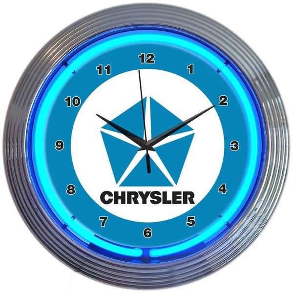 Chrysler Pentastar Garage Neon Clock 15"x15"