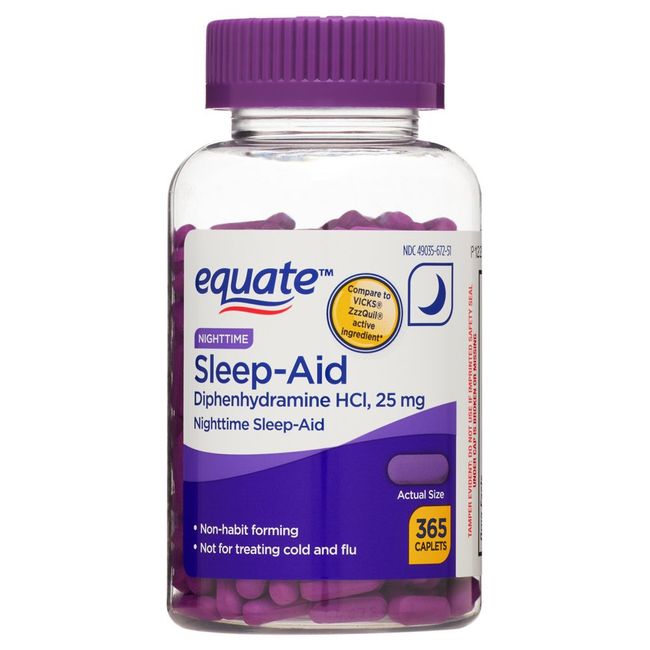 Equate NightTime Sleep-Aid Caplets Diphenhydramine HCI 25mg 365 Count Brand New