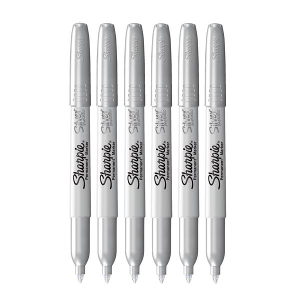 Sharpie Metallic Permanent Markers - Fine Point - Silver - Pack of 6